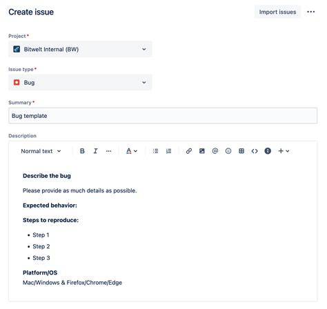 Using Issue Templates in Jira