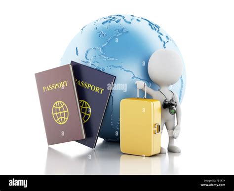 D Renderer Illustration White People Tourist With Passport And Earth