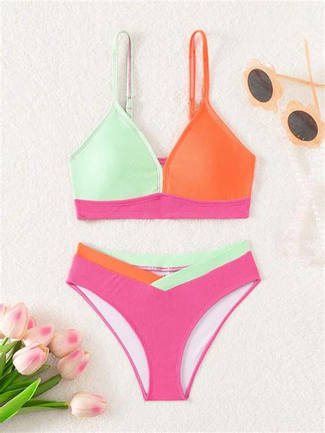 Conjunto De Bikini De Bloque De Color De Verano Para Ni A