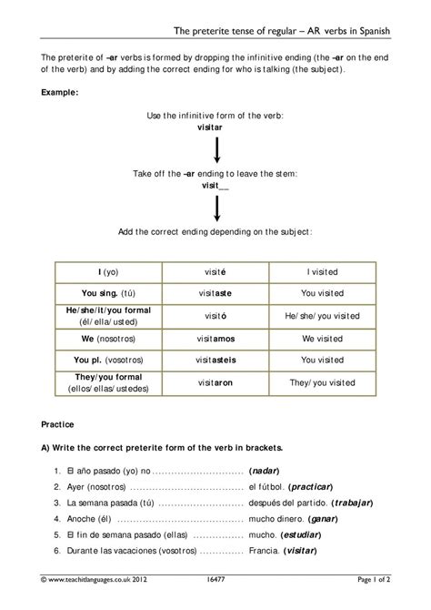 Preterite Tense Of Regular Ar Verbs Worksheet Martin Lindelof