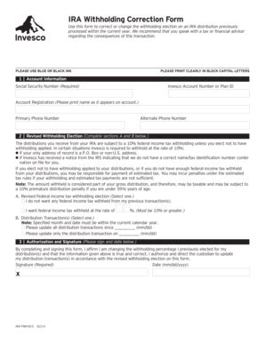 Fillable Online Ira Withholding Correction Form Pdf Use This Form To