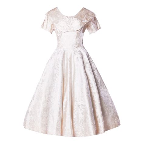 Vintage 1950s 50s Silk Satin Ivory Full Sweep Wedding Or Party Dress At