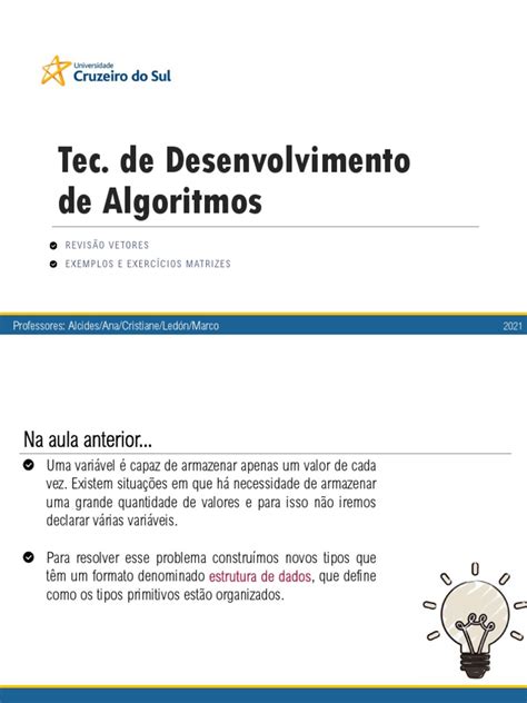 Aula Matriz Pdf Estrutura De Dados De Matriz Programação De