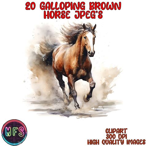 Watercolor Galloping Horse Clipart, 20 High Quality JPG, Instant Digital Download Card Making ...