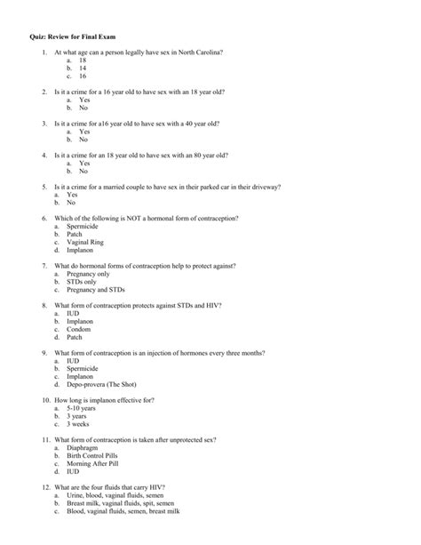 Day 5 Review Quiz Sex Ed