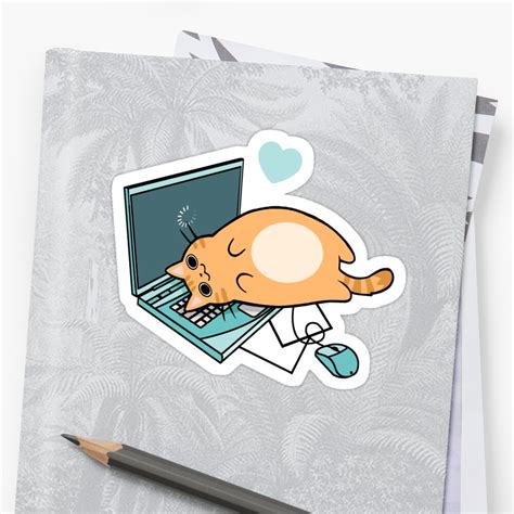 "Cute Laptop Cat" Sticker by SarahJoncas | Redbubble