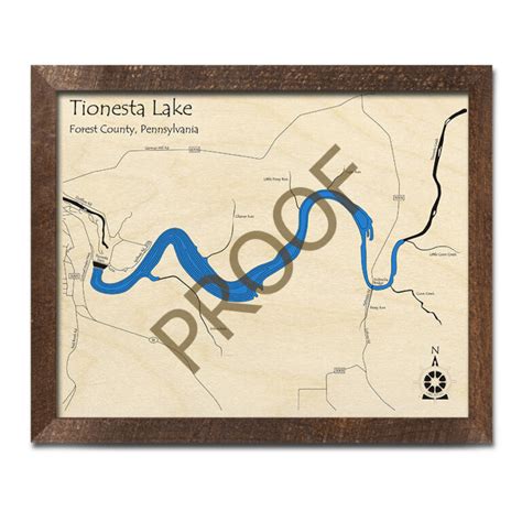 Tionesta Lake Pennsylvania 3d Wood Map Laser Etched Nautical Wall Art