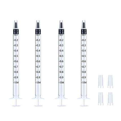 4 Pack 1ml Syringes with Cap, Luer Slip Tip, Syringe for Liquid, No