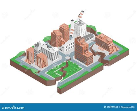 Opinión Isométrica Del Concepto 3d Del Terremoto Del Golpe De La Ciudad