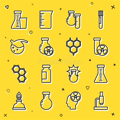 Set Line Microscope Test Tube And Flask Radiation And Chemical