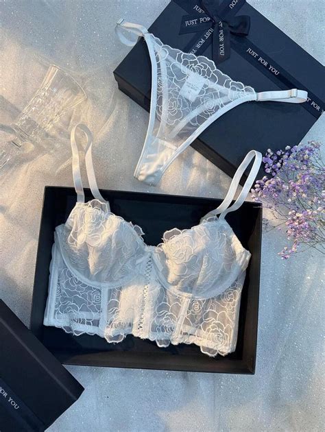 Crystal Vow Wedding Season Flower Embroidery Mesh Bra Panty Lingerie