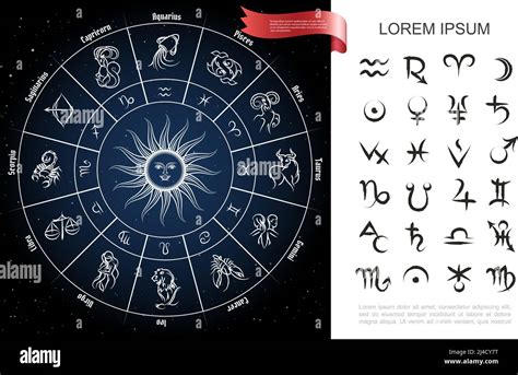 Composición Del Círculo Del Zodiaco Con Signos Del Horóscopo Y Los Símbolos De Los Planetas En