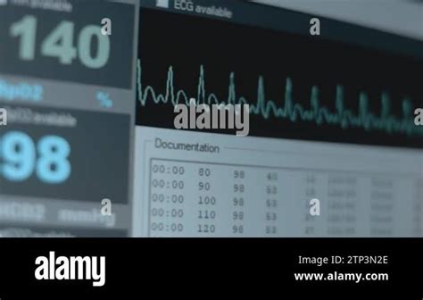 Close Up View Of The Screen Of Patient Monitor Displays Vital Signs ECG