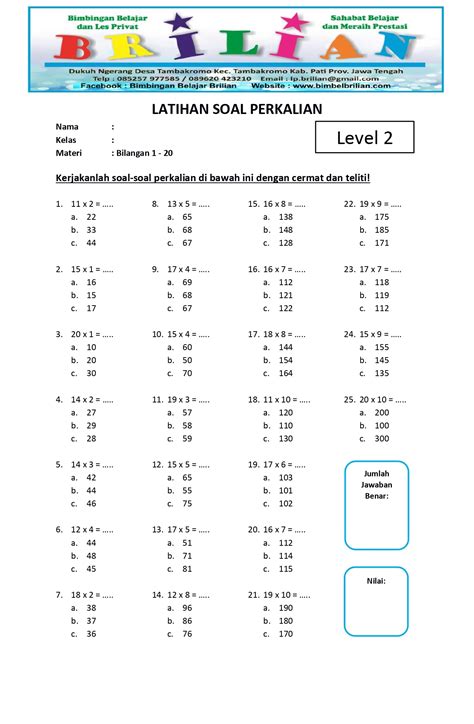 Soal Perkalian Kelas 2 Riset