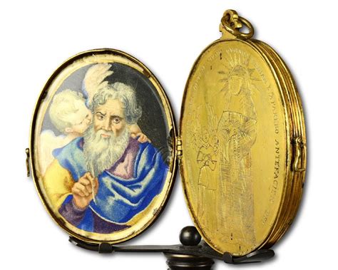 Proantic Grand Pendentif Reliquaire En Cuivre Gravé Et Doré Franç