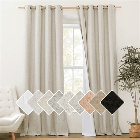 Nicetown Natural Linen Blackout Curtains 102 Inches Length 2 Panels For