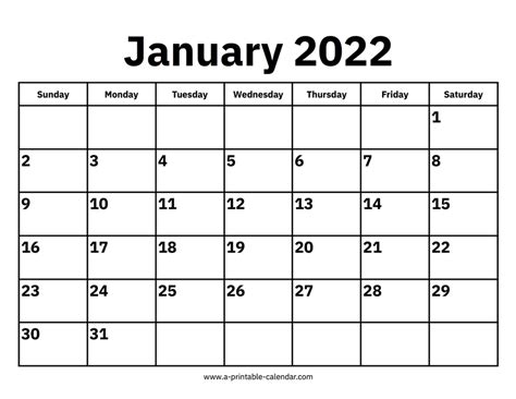 January 2022 Calendars – Printable Calendar 2022