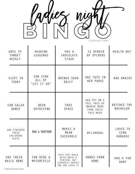 Best Ladies Night Out Bingo Icebreaker Free Printable To Get The