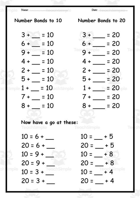 Number Bonds To 10 And 20 By Teach Simple