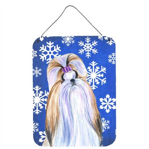 Shih Tzu Winter Snowflakes Holiday Wall Or Door Hanging Prints 16HX12W