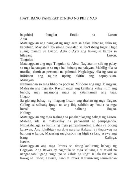 Doc Ibat Ibang Pangkat Etniko Ng Pilipinas Dokumen Tips