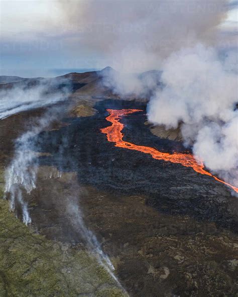 Aerial View Of Litli Hrutur Little Ram Volcano During An Eruption On Fagradalsfjall Volcanic