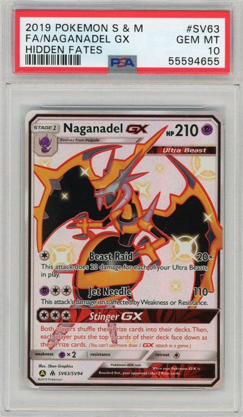 Pokemon Hidden Fates Naganadel GX PSA 10 Full Art Rare SV63 Values MAVIN