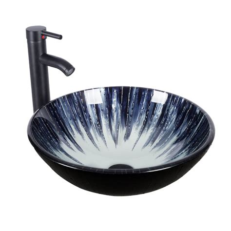 Artistic Bathroom Vessel Blue Tempered Glass