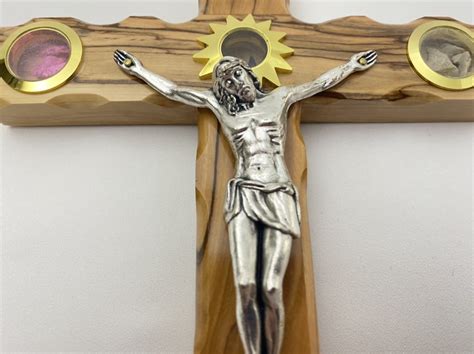 Olive Wood Cross With Element From Jerusalem Bethlehem Wood Carving