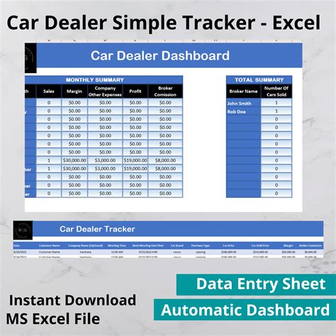 Car Dealer Simple Tracker In MS Excel Car Dealer Sheets Car Dealer