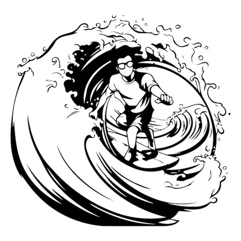 Surfista en el océano Ilustración vectorial de un hombre surfeando en