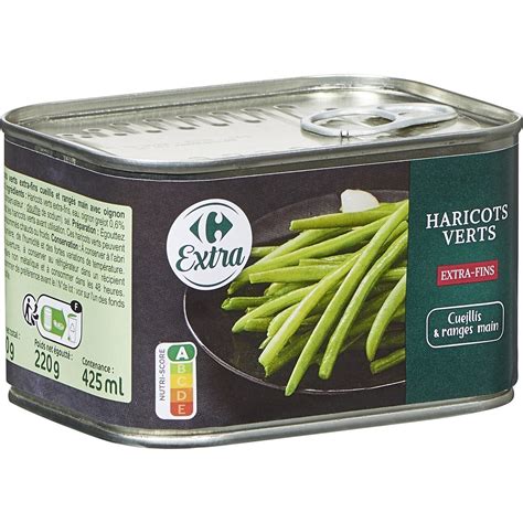 Haricots verts extra fins CARREFOUR la boite de 220g net égoutté à