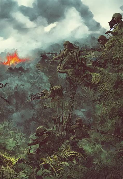 Handmade Illustration Of An Epic Vietnam War Scene Stable Diffusion