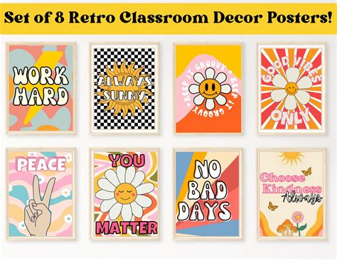 Groovy Retro Classroom Poster Set Of 8 Printable Digital Etsy