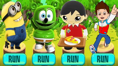 Tag With Lunchtime Ryan Vs Paw Patrol Ryder Run Vs Minion Rush Vs Gummy