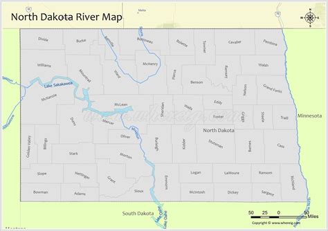 North Dakota River Map - Check list of Rivers, Lakes and Water Resources of North Dakota. Free ...