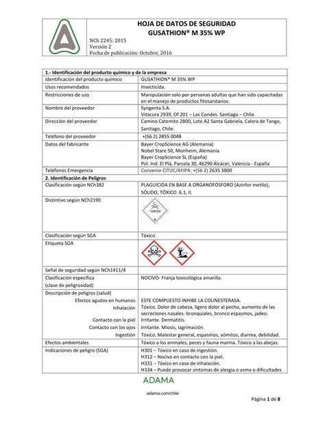 Pdf Hoja De Datos De Seguridad Gusathion M Gusathion M W