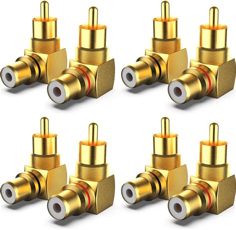 Exgoofit Hi End Rca Male Plug Adapter 2 Pack Brass Right Angle Gold Plated Audio