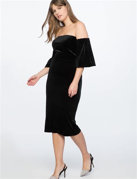 Eloquii Strapless Velvet Dress With Full Sleeves