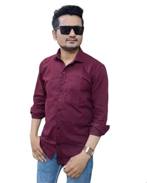 Men Maroon Plain Cotton Full Sleeve Shirt Formal At Rs 190 Piece In