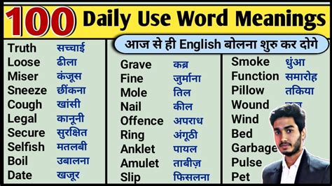 100 Most Common Daily Use Words Word Meaning English Speaking