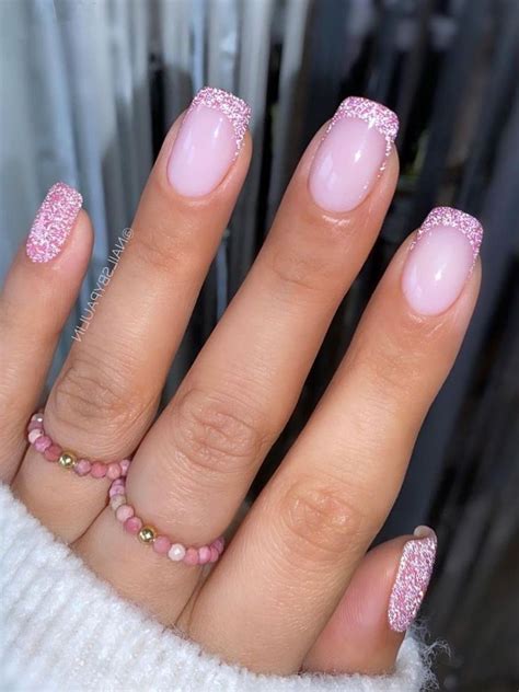 Pink Glitter French Tip Nails Cute Gel Nails Chic Nails Fancy Nails