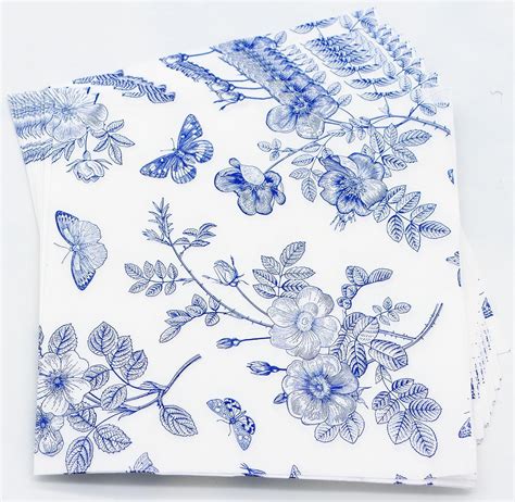 Amazon 40 Pack Blue White Floral Cocktail Napkins Blue White