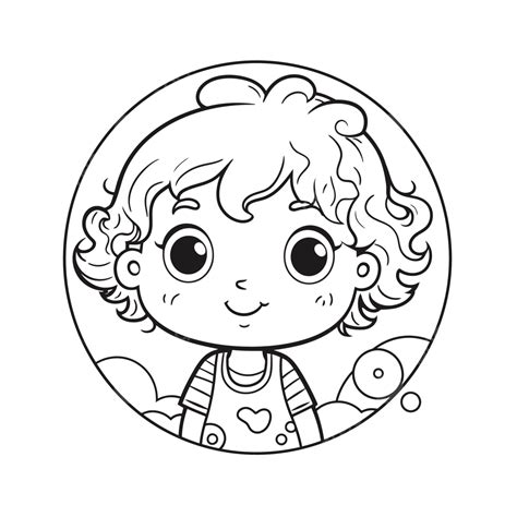 Boceto De Una Linda Chica Con El Pelo Rizado En El Dibujo Del Contorno Del Círculo Vector Png