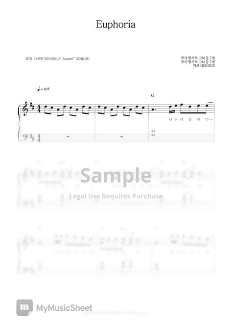 Bts Euphoria Piano Sheet Music แผ่น