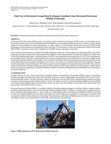 PDF Field Test Of Horizontal Ground Heat Exchangers Installed Using