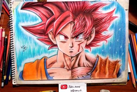 Goku SSJ Dios Rojo Plano Realista Colores De Madera Colores Planos