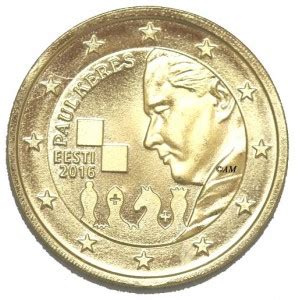 Estonie 2016 2 euro commémorative Paul KERES dorée à l or fin 24 carats