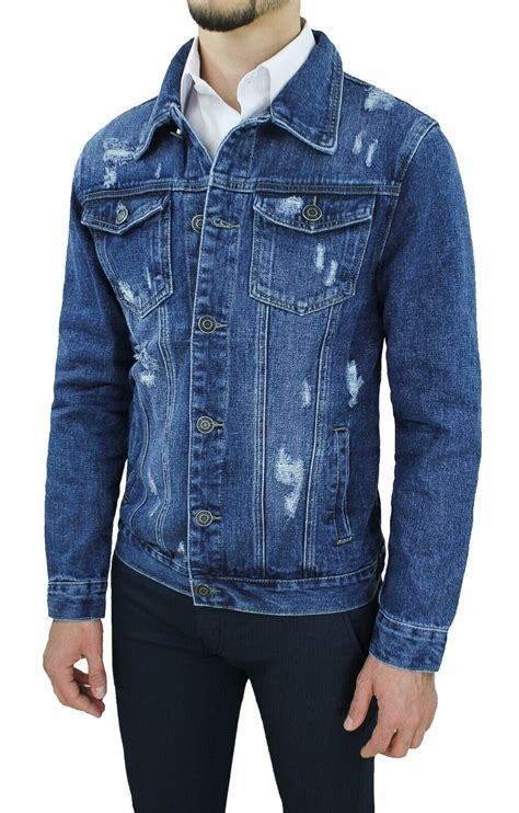 Giubbotto Di Jeans Uomo Estivo Casual Blu Denim Giacca Giubbino Slim