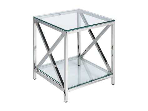 Mesa Auxiliar De Vidrio Templado Transparente Plateado X Cm Audet